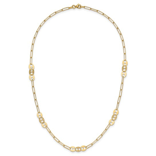 14k Yellow Gold Polished/Textured Fancy Link Fashion Necklace