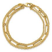 14k Yellow Gold Triple Strand Paperclip/Cable Link Fashion Bracelet