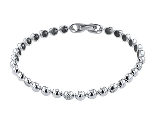 14k White Gold Diamond Pave Bead Link Bracelet by Zeghani