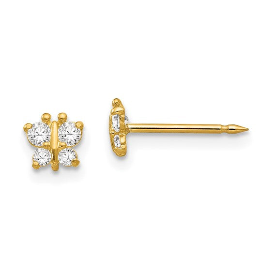 14k Yellow Gold Butterfly Cubic Zirconia Inverness Stud Earrings
