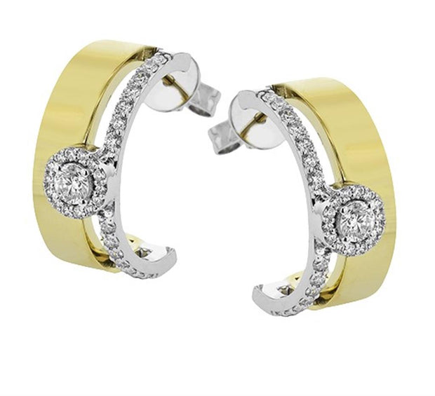 14k White & Yellow Gold Contemporary Style Diamond J Hoop Earrings by Zeghani