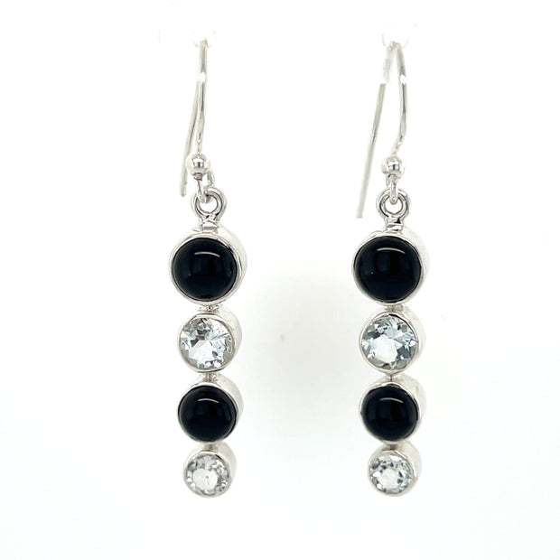 Sterling Silver Onyx & White Topaz Earrings