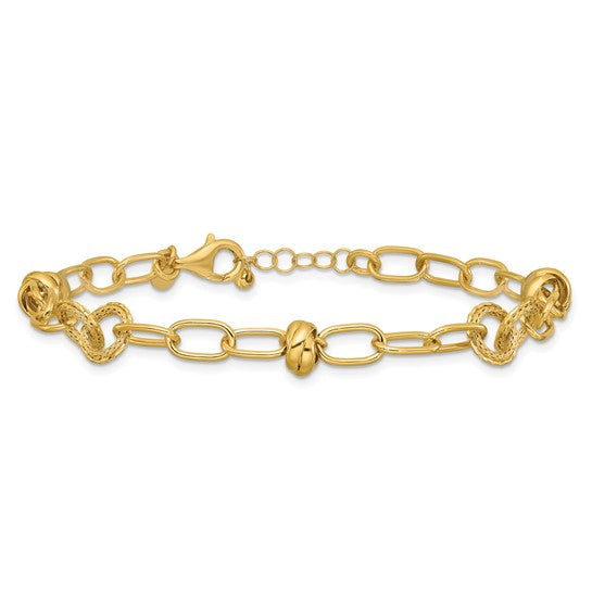 14k Yellow Gold Multi Texture Fancy Link Fashion Bracelet