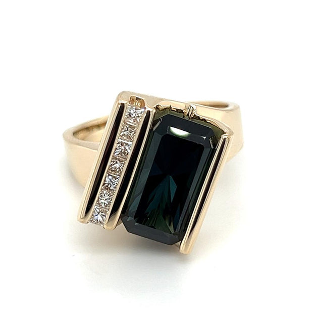 Pre-Owned 14k Yellow Gold Contemporary Tourmaline & Diamond Ring