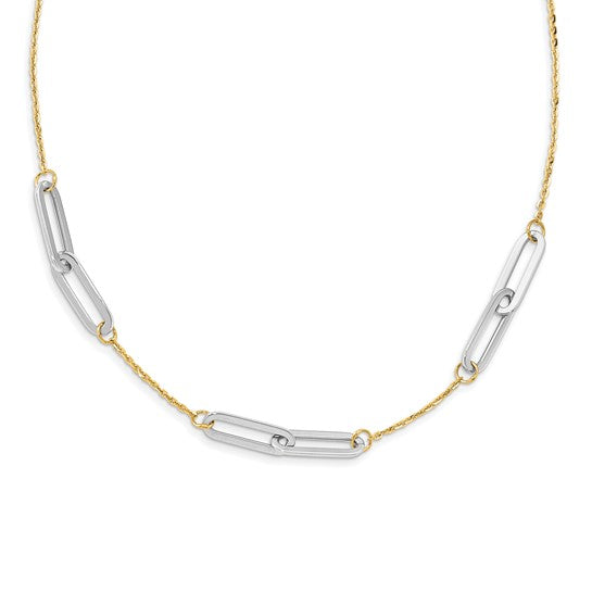 14k Two Tone Gold Fancy Paperclip Link Fashion Necklace