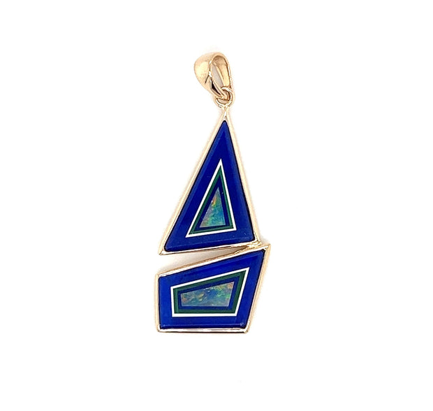 Pre-Owned 14k Yellow Gold Multi-Gemstone Geometric Shape Drop Pendant