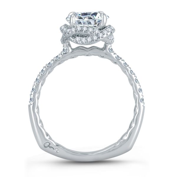 18k White Gold Woven Halo Diamond Engagement Ring by A.JAFFE