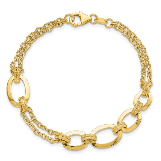 14k Yellow Gold Polished Fancy Double Straded Link Bracelet