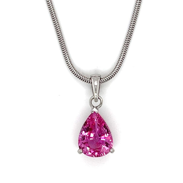 Pre-Owned Platinum/18k White Gold Pink Sapphire Solitaire Fashion Necklace