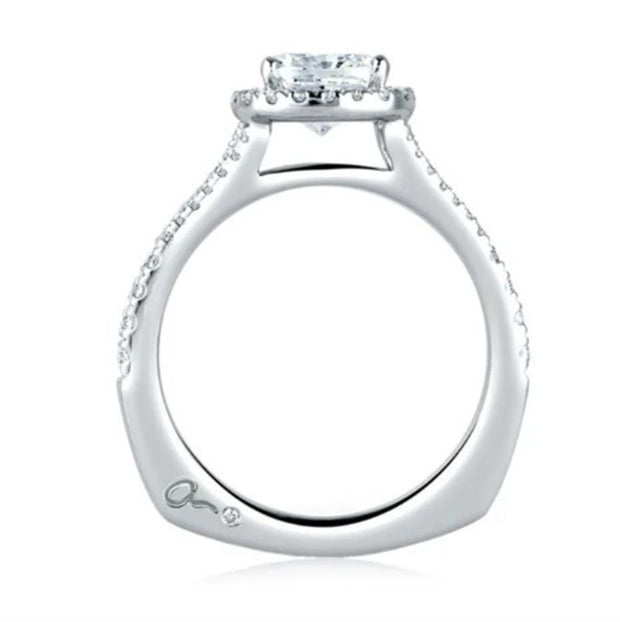 18k White Gold Classic Cushion Halo Diamond Engagement Ring by A.JAFFE
