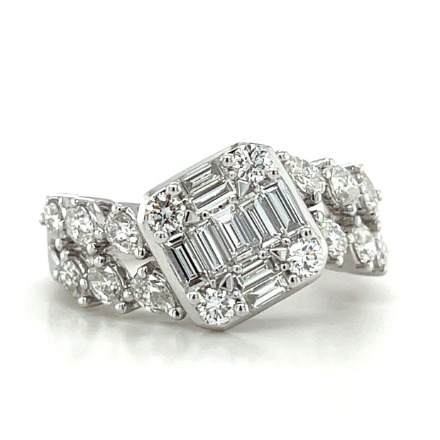 18k White Gold Mosaic Diamond Fashion Ring