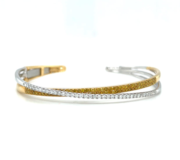 18k Two Tone Gold Fancy Color Diamond Criss Cross Cuff Bracelet