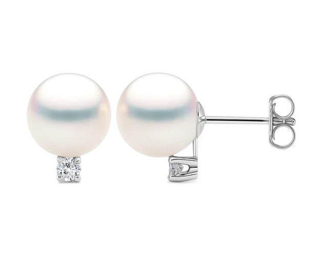 14k White Gold 8-8.50 mm Cultured Akoya Pearl & Diamond Accented Stud Earrings