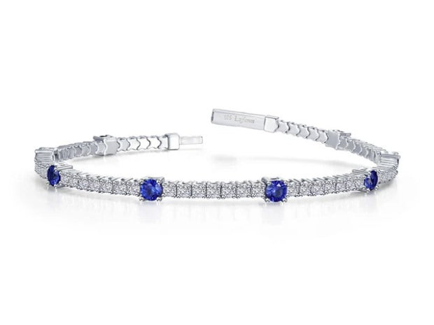 Sterling Silver Lab Created Blue Sapphire & Simulated Diamond Bangle Tennis Bracelet by Lafonn