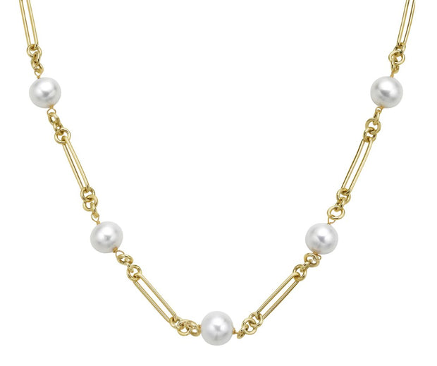 14k Yellow Gold Freshwater Pearl Tincup Necklace 30"
