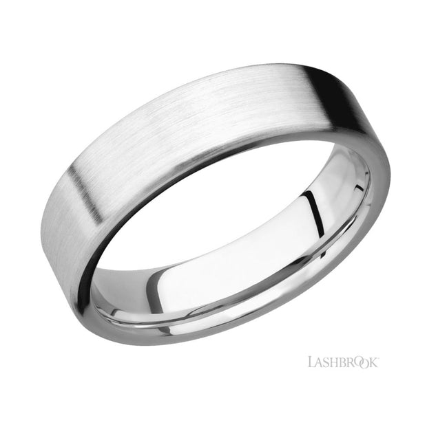 14k White Gold Flat Edge & Satin Finish Wedding Band by Lashbrook Designs