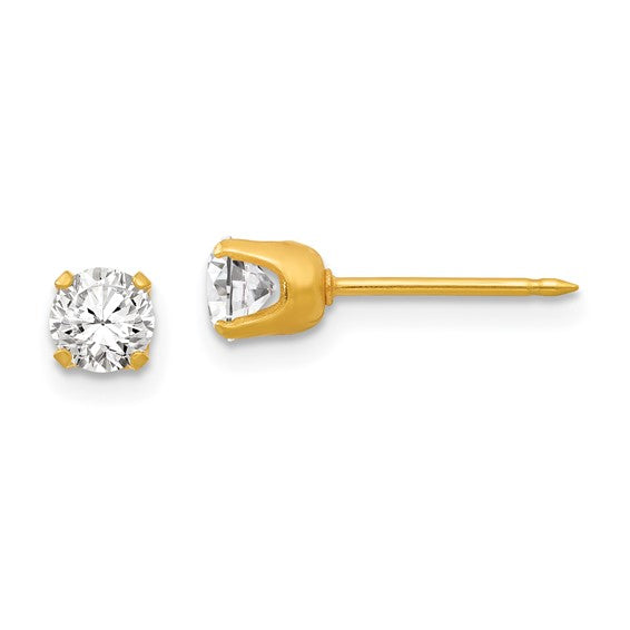 14k Yellow Gold 4.25 mm Cubic Zirconia Inverness Stud Earrings
