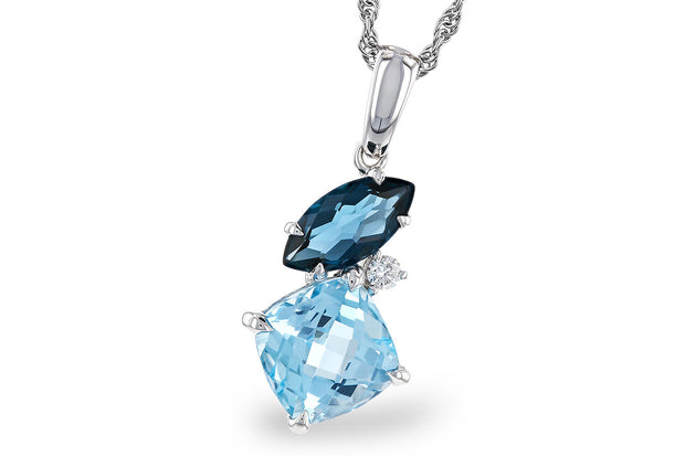 14k White Gold Blue Topaz & Diamond Necklace by Allison Kaufman
