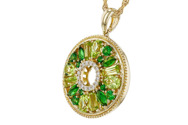 14k Yellow Gold Peridot, Tsavorite Garnet & Diamond Coin Necklace by Allison Kaufman