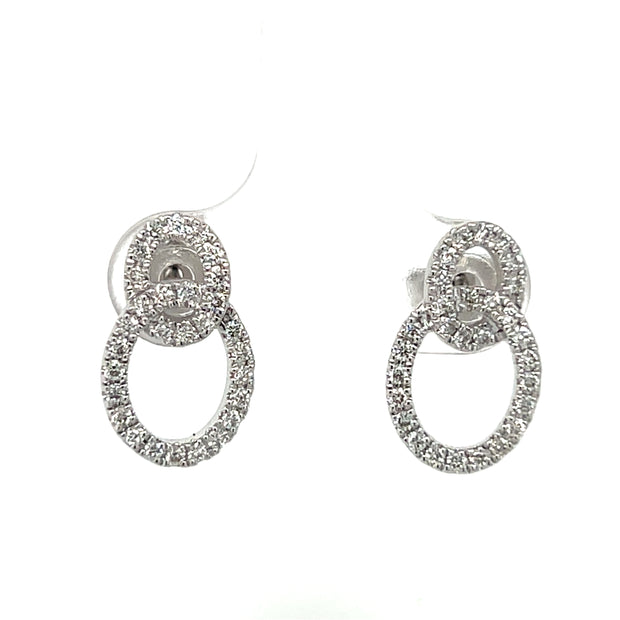 14k White Gold Diamond Fashion Circle Earrings