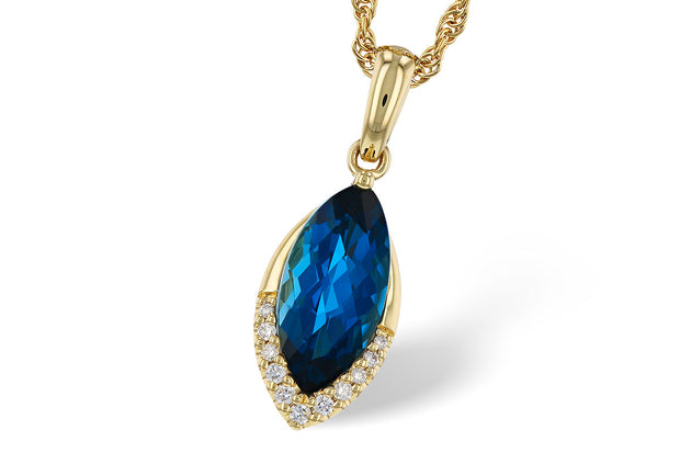 14k Yellow Gold London Blue Topaz & Diamond Necklace by Allison Kaufman