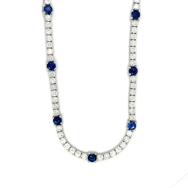 Lady's 14k White Gold Blue Sapphire & Diamond Tennis Necklace