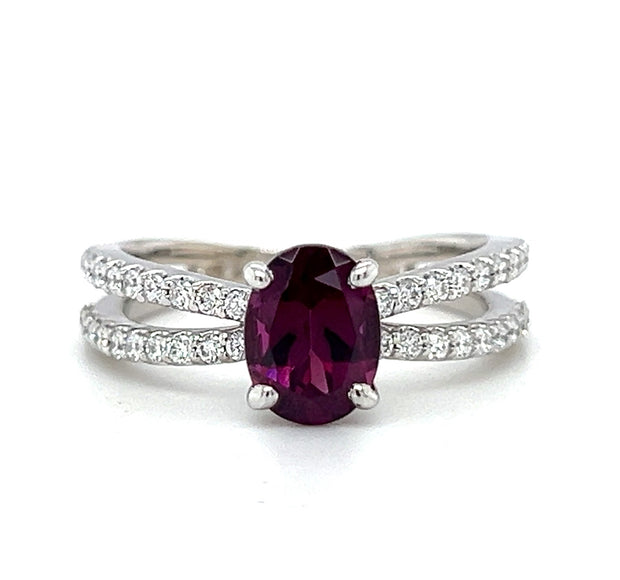 18k White Gold Rhodolite Garnet & Diamond Fashion Ring by IJC