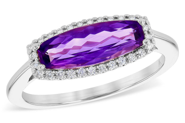 14k White Gold Amethyst & Diamond Halo Fashion Ring by Allison Kaufman