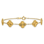 14k Yellow Diamond Cut Clover Station Bracelet