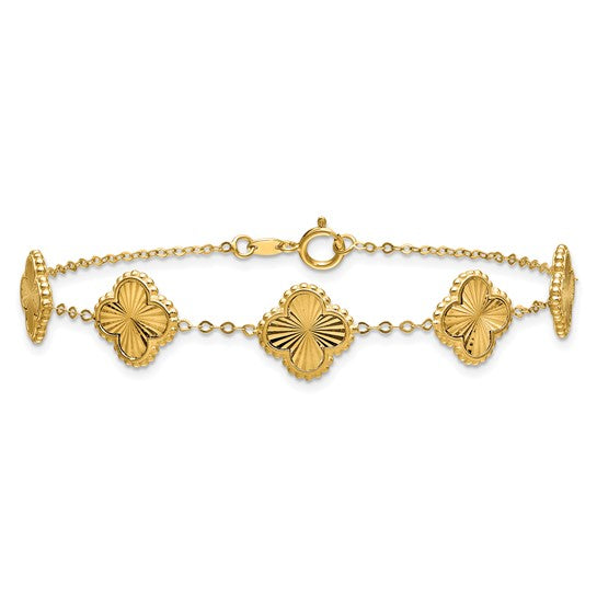 14k Yellow Diamond Cut Clover Station Bracelet