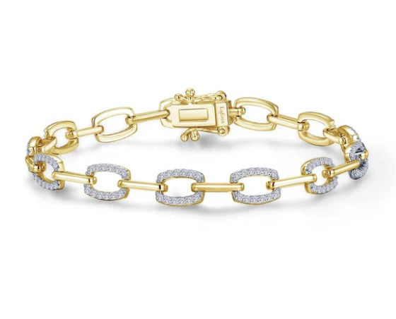 Sterling Silver/Gold Plated Fancy Link Simulated Diamond Bracelet by Lafonn