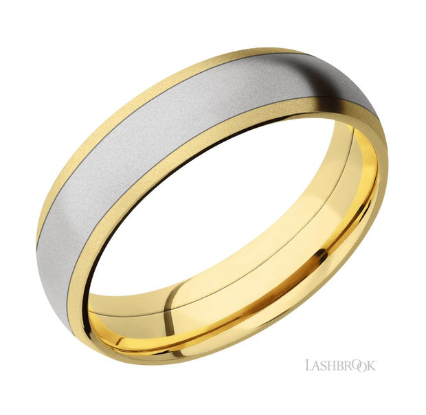 14k Yellow Gold & Cobalt Inlay Bead Finish Wedding Band by Lashbrook Designs