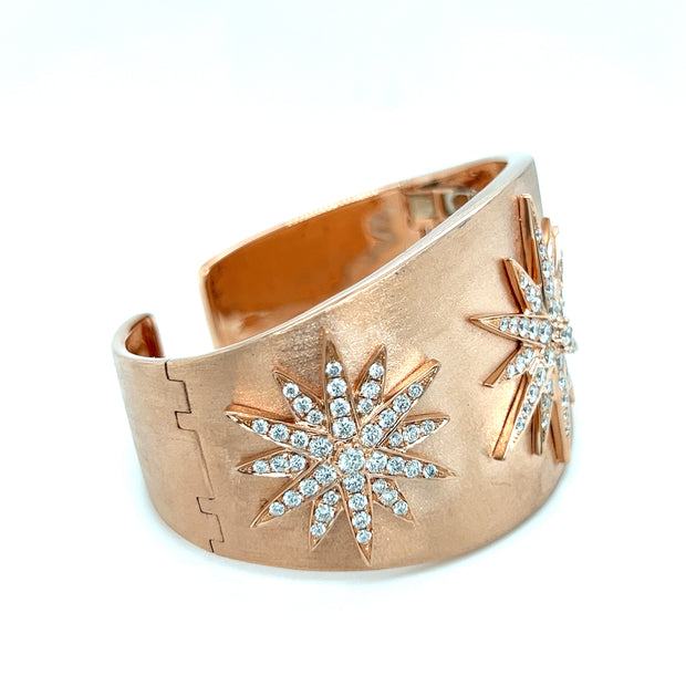 18k Rose Gold Diamond Starburst Statement Cuff Bracelet