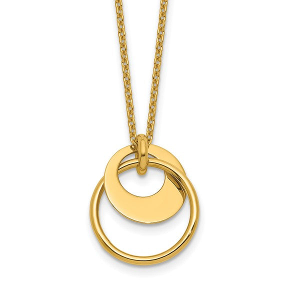 14k Yellow Gold Polished Double Circle Fashion Necklace