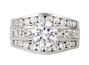 14k White Gold Channel Set Three Row Diamond Engagement Ring