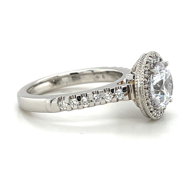 Platinum Die-Struck Diamond Halo Engagement Ring