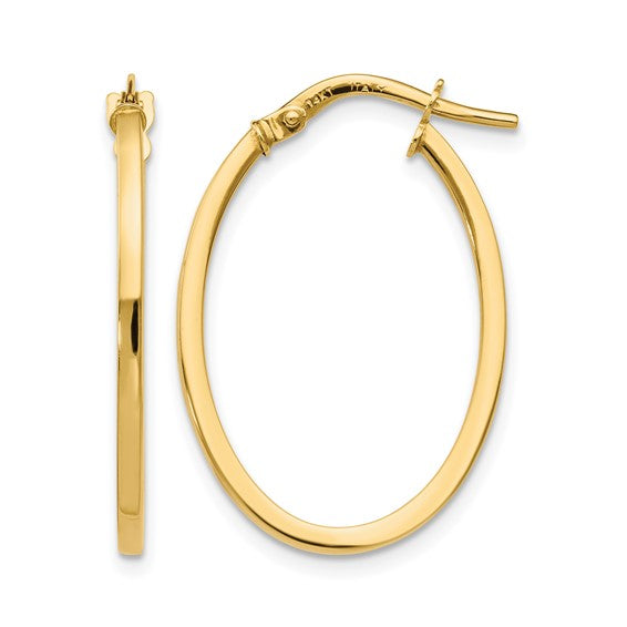 14k Yellow Gold Oval Polished Hoop Earrings