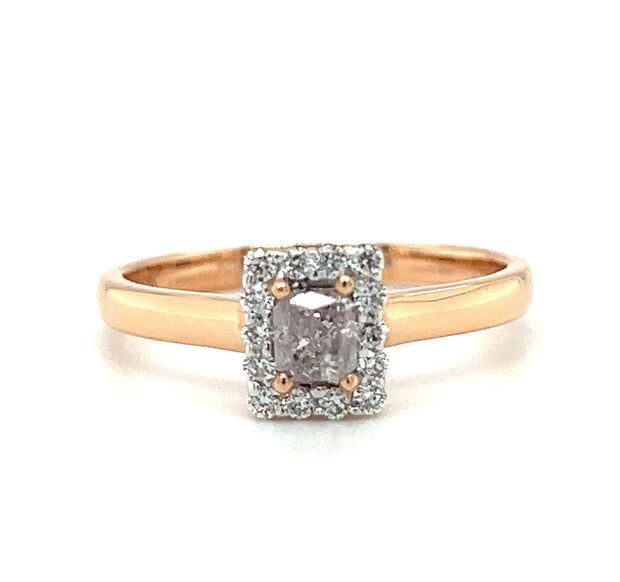 18k Rose Gold Fancy Light Pink Color Diamond Halo Ring