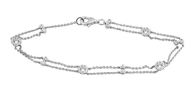 14k White Gold Double Strand Diamond Fashion Bracelet