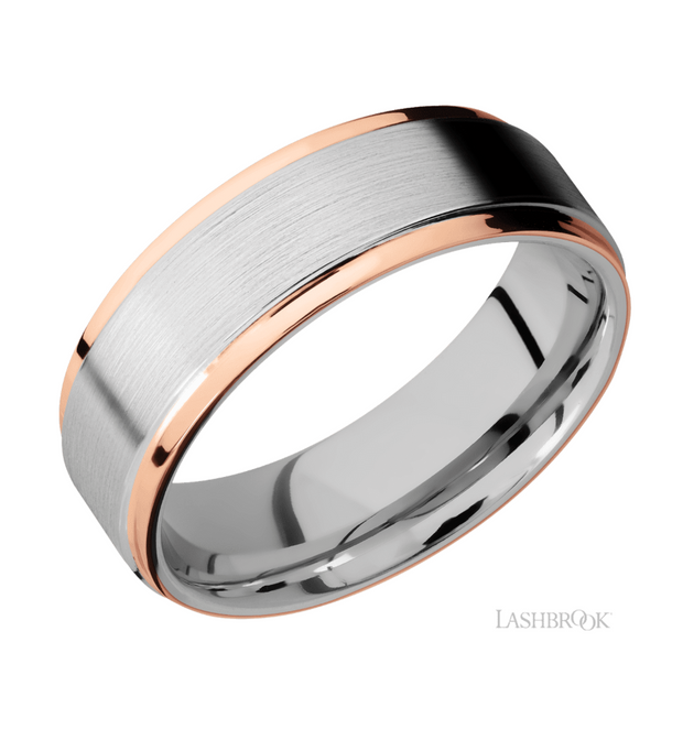 Cobalt Chrome & 14k Rose Gold Accented Wedding Band by Lashbrook Designs