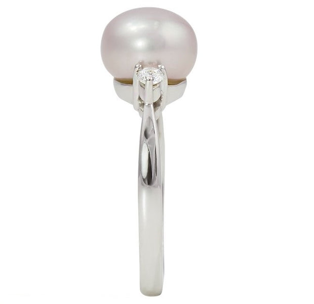 14k White Gold Akoya Cultured Pearl & Diamond Ring by Rego Designs