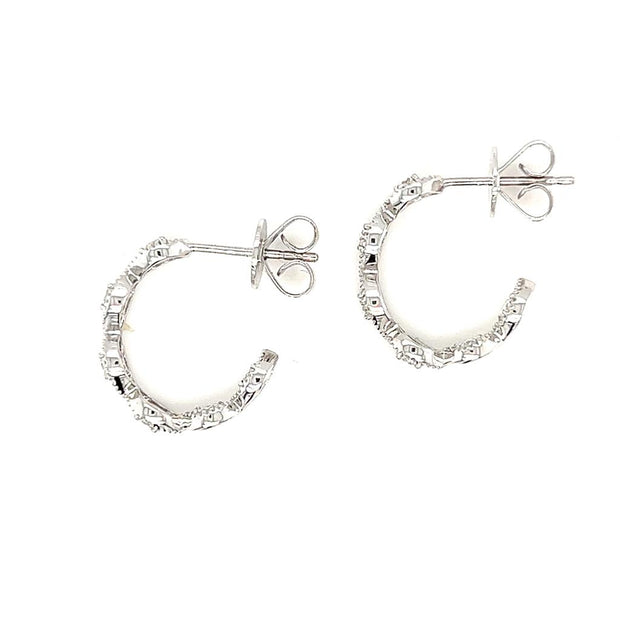 18k White Gold Vintage Diamond Half Hoop Earrings