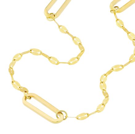 14k Yellow Gold Paperclip Link On Forzentina Chain Necklace