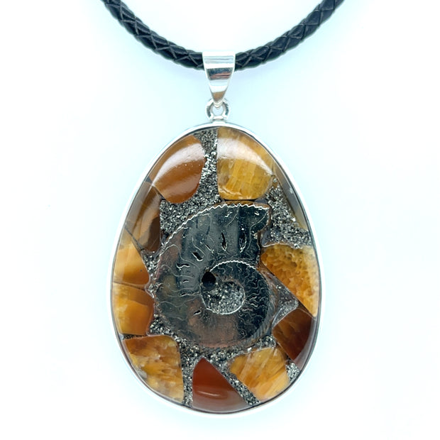 Sterling Silver Pyrited Ammonite Fossil Pendant