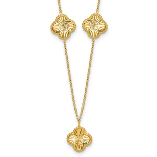 14k Yellow Diamond Cut Clover Station Necklace