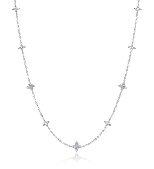 Sterling Silver Simulated Diamond Floral Diamond Station Necklace by Lafonn