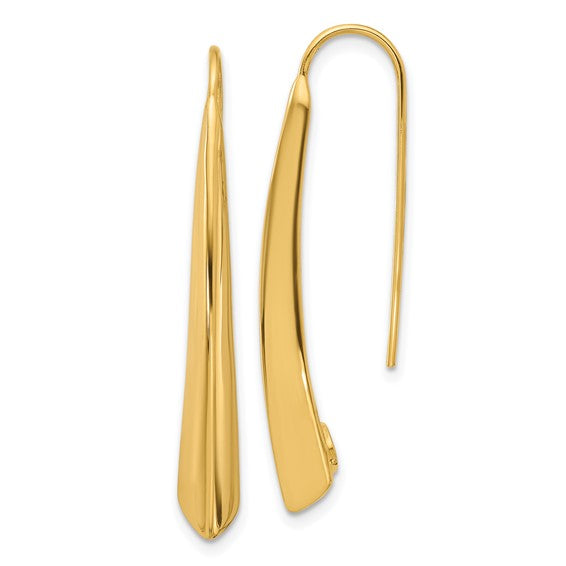 14k Yellow Gold Hollow Polished Ball Drop Threader Earrings