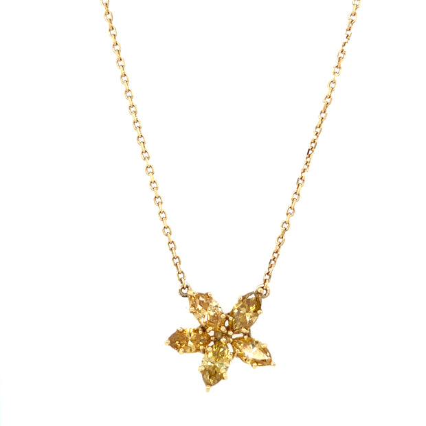 18k Two Tone Gold Fancy Color Diamond Flower Diamond By The Inch Necklace