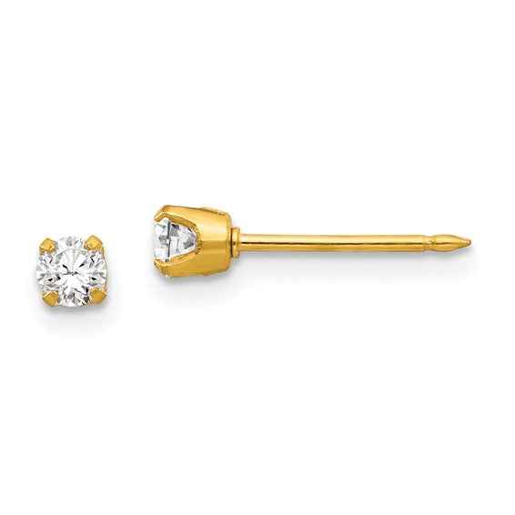 14k Yellow Gold 3 mm Cubic Zirconia Inverness Stud Earrings