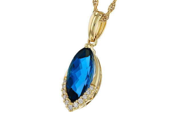 14k Yellow Gold London Blue Topaz & Diamond Necklace by Allison Kaufman
